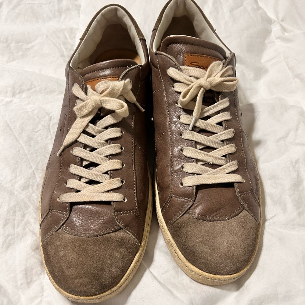 Santoni Brown Leather Sneakers